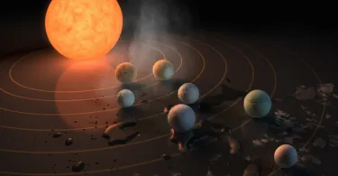 an artist's rendering of a solar system with eight planets