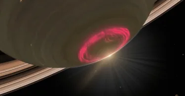 an artist's impression of a red ring around saturn
